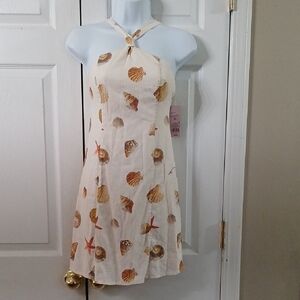 Wild Fable off white seashell print  linen blend mini dress Sz XXS NWT
